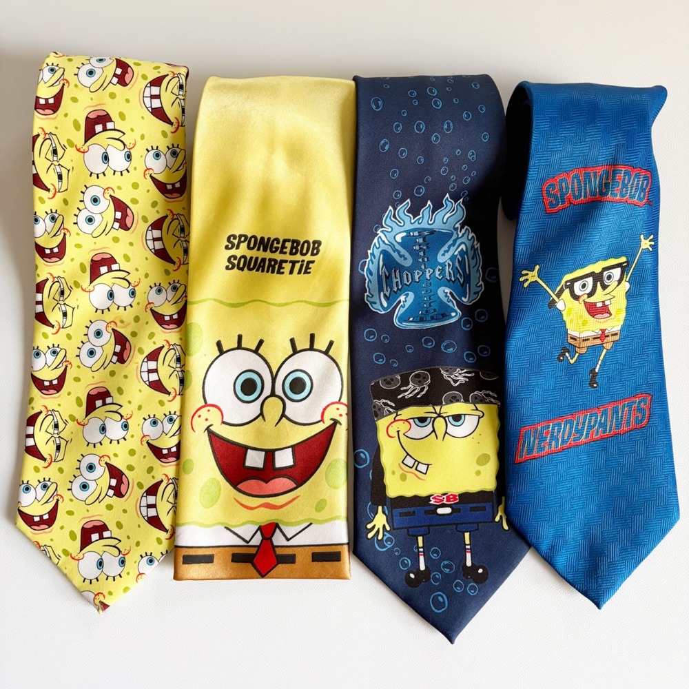 Nickelodeon Mens SpongeBob SquarePants Vintage Bundle Tie Lot (4) Graphic Y2K